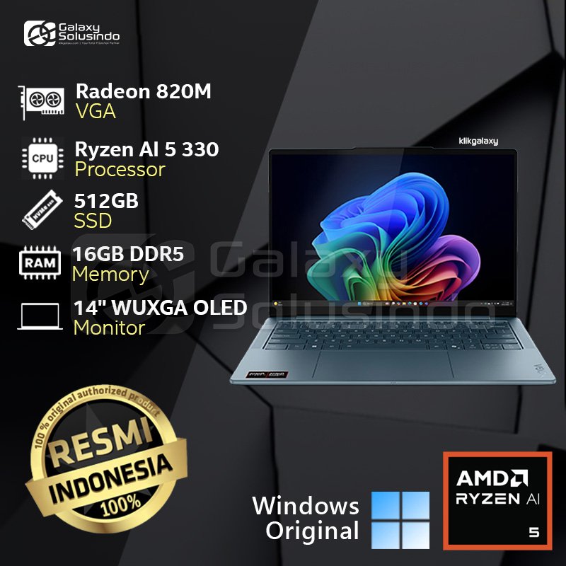 Lenovo Yoga Slim 7 14AKP10-AJID - AMD Ryzen AI 5 330 512GB SSD 16GB RAM Radeon 820M Graphics - Tidal Teal Notebook Laptop - GS
