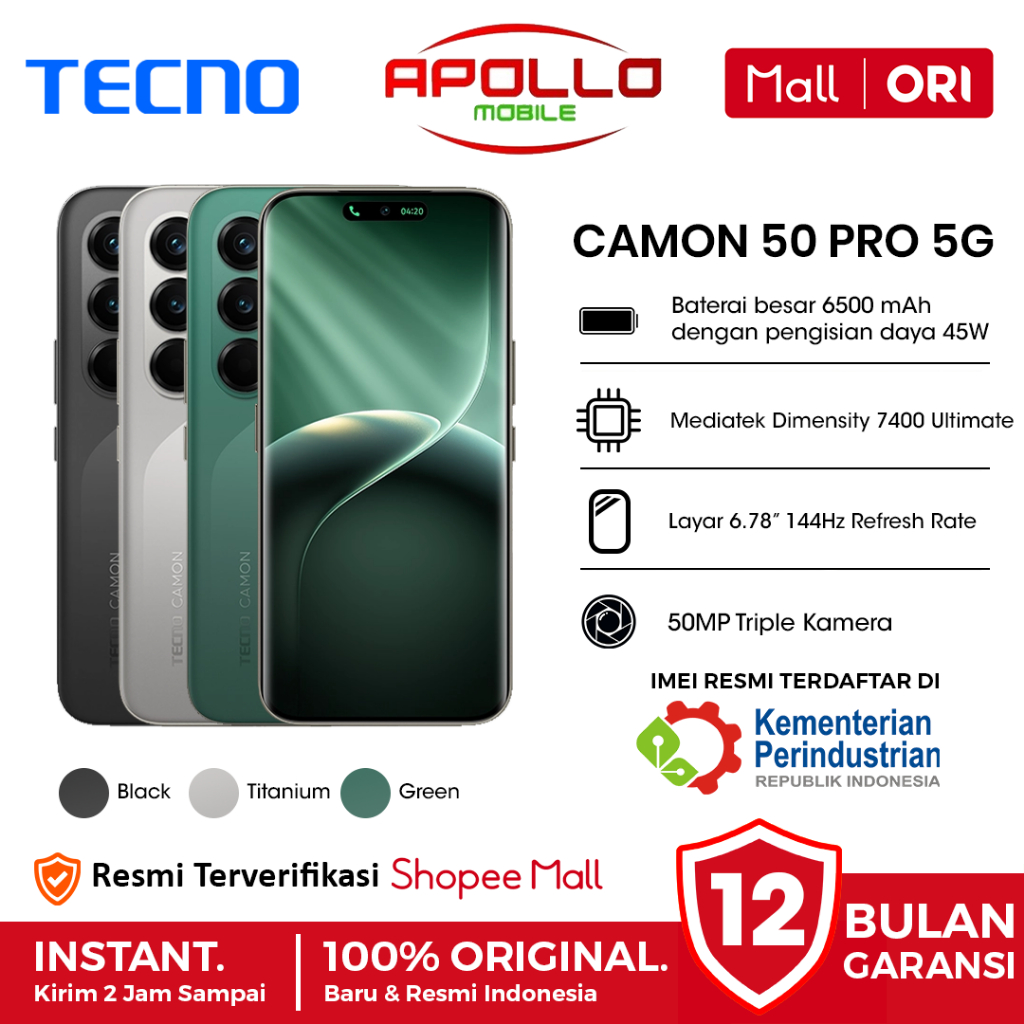 Tecno Camon 50 Pro 5G [12GB+512GB] - Garansi Resmi 1 Tahun