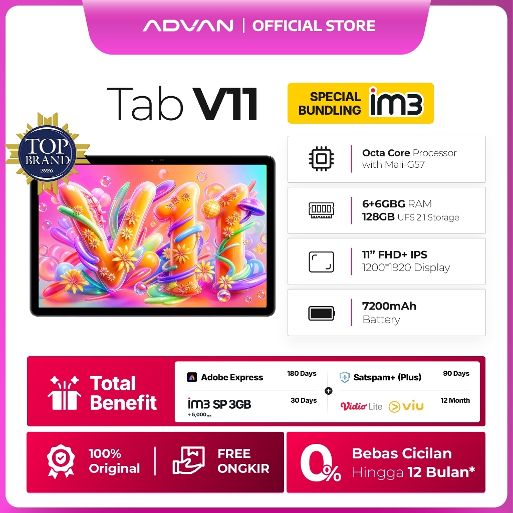 Jual ADVAN V11 Tablet AI Gemini 11" FHD IPS | RAM 6+6GB ROM 128GB | Keyboard Detachable | 4G LTE Dual SIM | Baterai 7200mAh | Shopee Indonesia