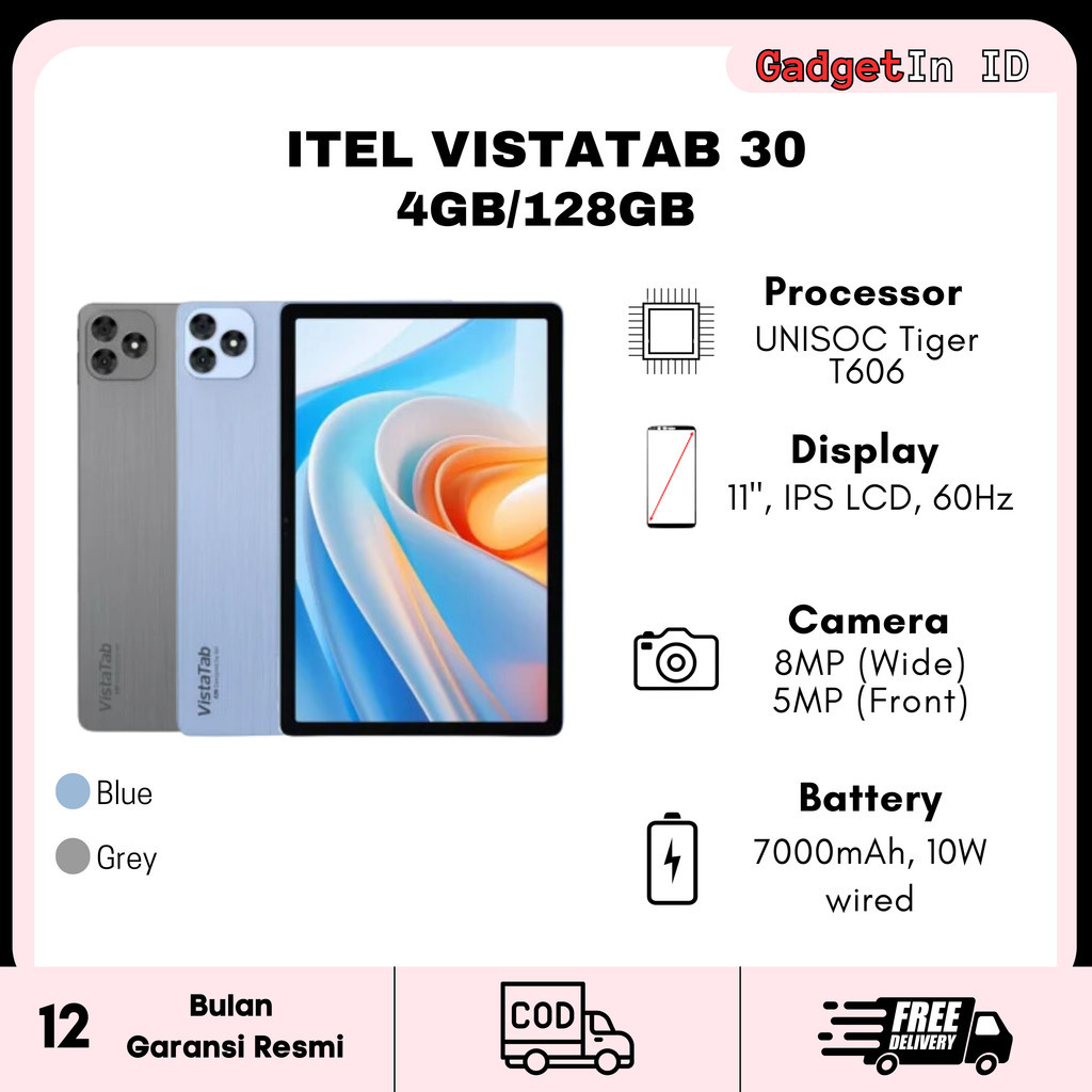 Jual itel VistaTab 30 Tablet- 4GB+128GB - 11" FHD+ IPS Display Screen - 7000mAh | Shopee Indonesia