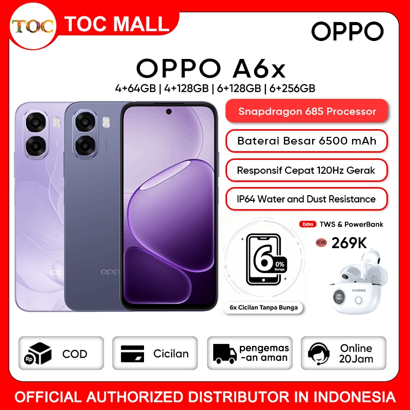 OPPO A6x 4/64GB 6/128GB - Garansi Resmi OPPO Indonesia Snapdragon 685 IP64 Water Resistance