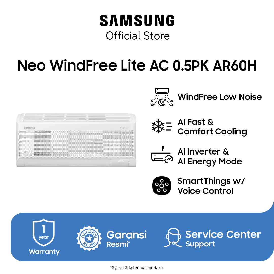 Jual Samsung Neo WindFree Lite AC 0.5PK AR60H | AI Inverter | SmartThings | Shopee Indonesia