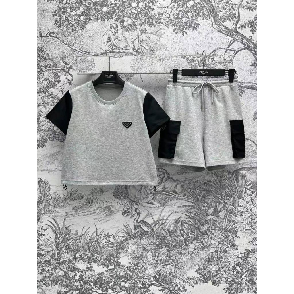 PRA** One Set Gray T-Shirt Black Stripe + Short Pants