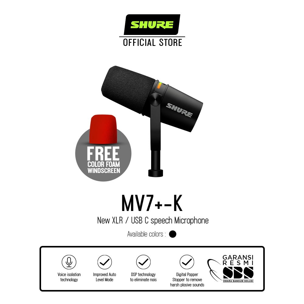 Jual SHURE MV7+ NEW XLR/USB SPEECH MICROPHONE | Shopee Indonesia