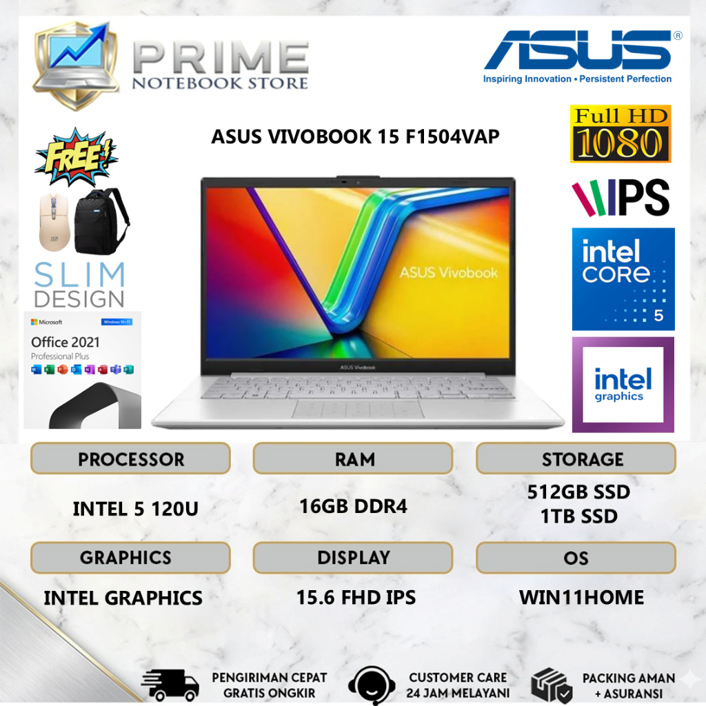 Laptop Asus Vivobook 15 F1504VAP Intel 5 120U 16GB 512GB 15.6 FHD IPS Windows 11 Home Cool Silver