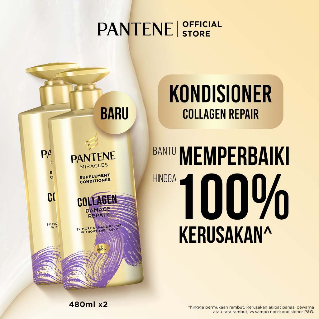 [BUNDLE] PANTENE Miracles Kondisioner Collagen Repair 480ml x2 | Conditioner Memperbaiki Rambut Rusak, cocok untuk rambut coloring & bleaching