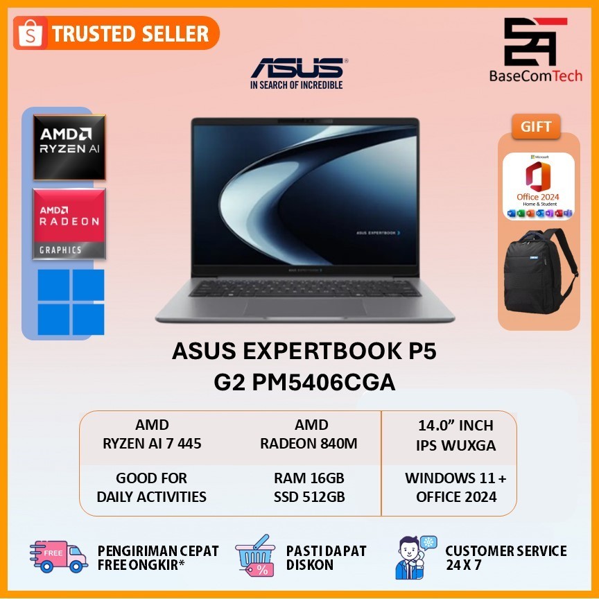Asus Expertbook P5 G2 PM5406CGA RYZEN AI 7 445 16GB 512GB W11+OHS+M365B 14.0 Inch WUXGA 3Y GRY | Garansi Resmi Indonesia