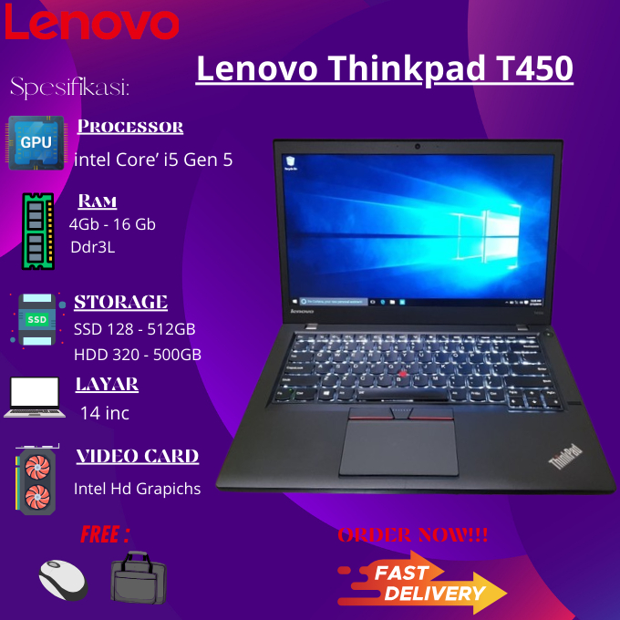 Jual Laptop Lenovo Thinkpad T450 L450 core i5 5th/4th gen ssd 512gb ram 16gb layar 14inci promo L450 laptop lenovo | Shopee Indonesia
