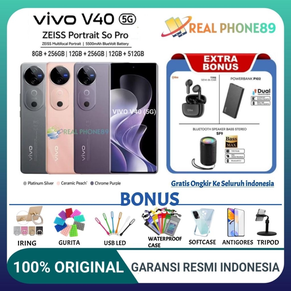 Jual VIVO V40 5G NFC RAM 8/256GB | VIVO V 40 5G RAM 12/256 GB | V40 5G NFC RAM 12/512GB GARANSI RESMI VIVO INDONESIA | Shopee Indonesia