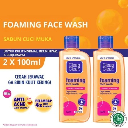 (2 botol) Clean & Clear foaming facial wash 100ml x 2 botol - Kontrol Minyak, Lawan Jerawat, Busa Lembut