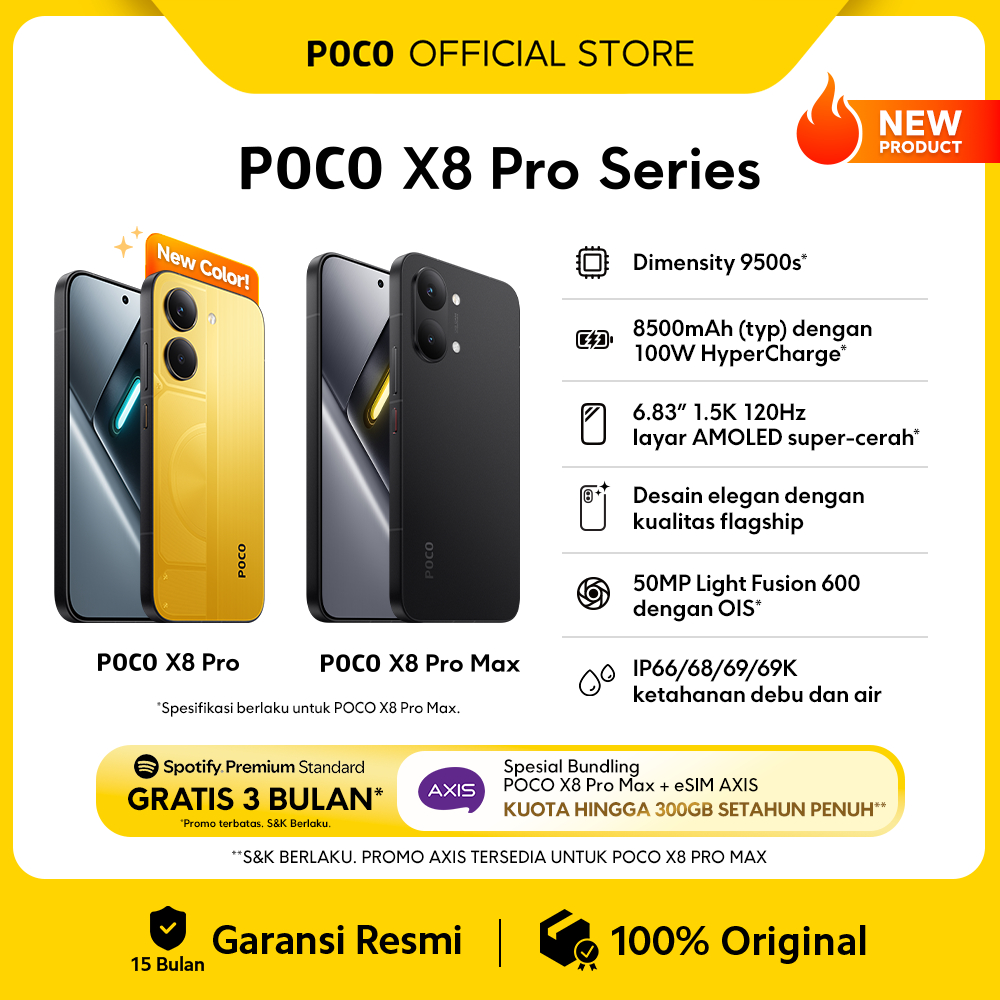 Jual POCO X8 Pro Series | POCO X8 Pro Max (12GB/512GB) (12GB+256GB) | POCO X8 Pro (12GB+512GB) (8GB+512GB) (8GB+256GB) | Dimensity 9500s* | 8500mAh (typ) battery dengan 100W HyperCharge* | HP Gaming [Xiaomi Official Store] | Shopee Indonesia