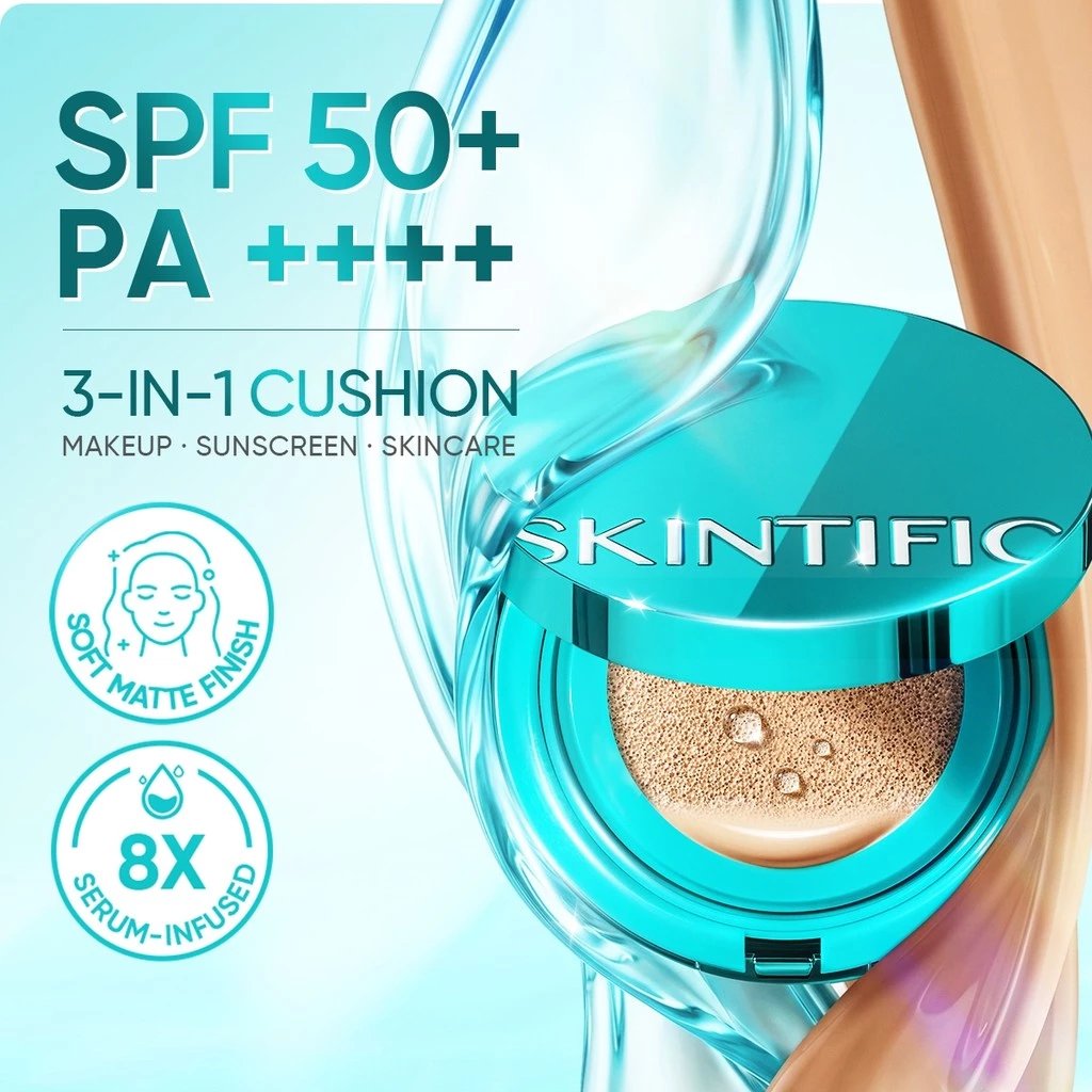 SKINTIFIC - SPF 50+ PA++++ Perfect Stay Serum Matte Sunscreen Cushion Foundation | Soft Matte Finish 10H