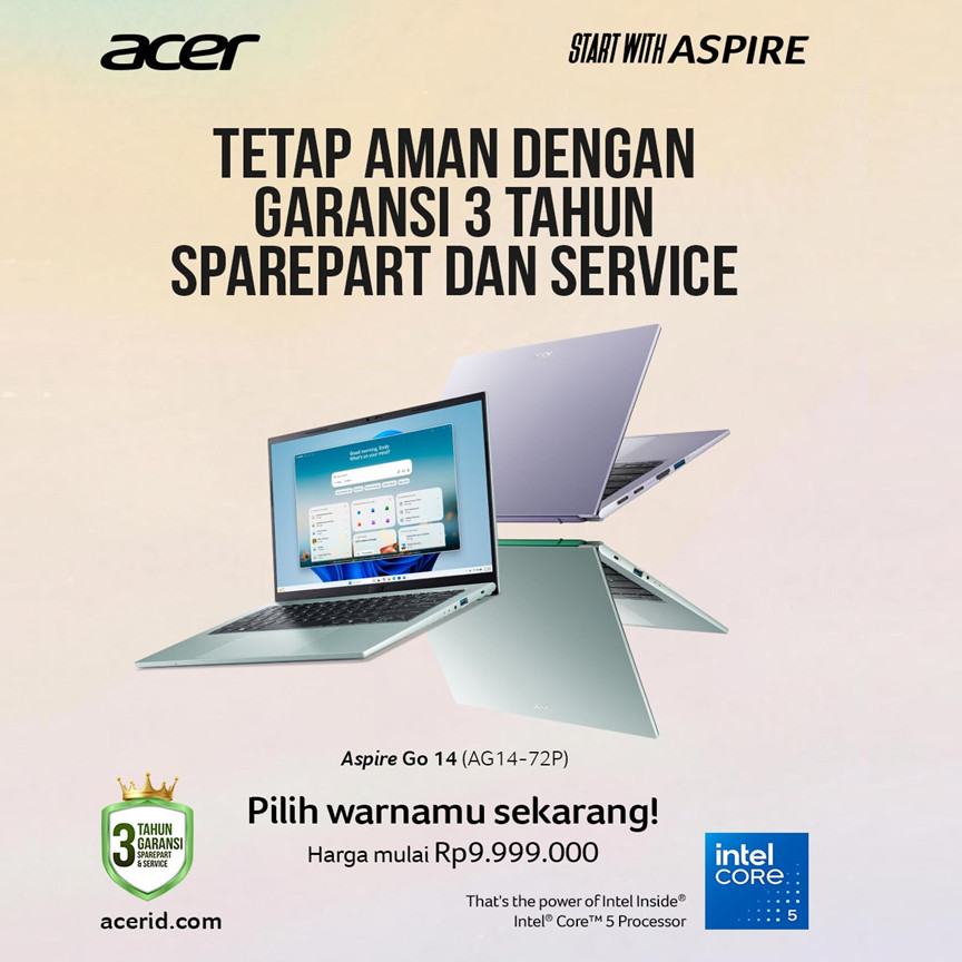 [AGRES X IBNUWARDANI] Acer Aspire GO 14 AG14 Special Edition - Core 5 120U - RAM 16GB 512GB W11+OHS 14" WUXGA IPS -72P