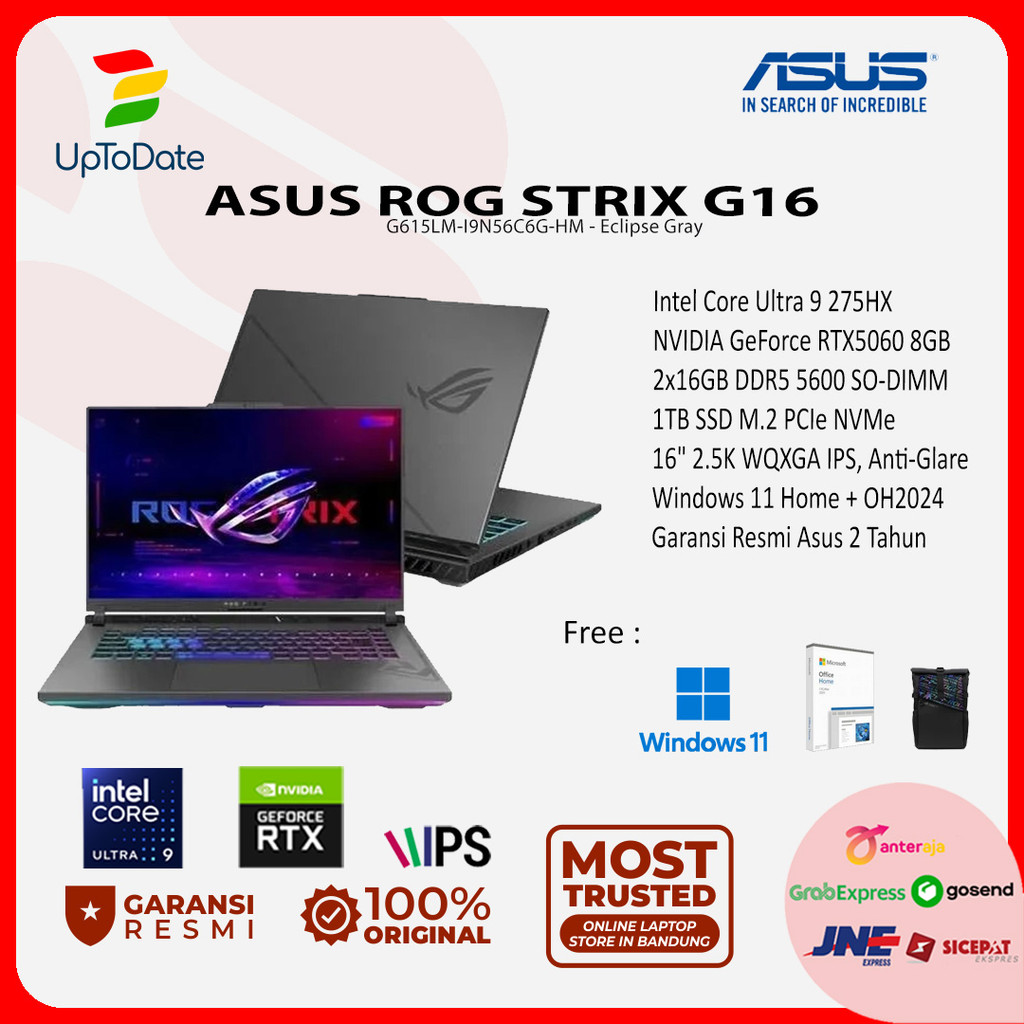 Jual Asus ROG STRIX G G615LM-I9N56C6G-HM Intel Ultra 9 275HX 32GB SSD 1TB RTX5060 16″ 2.5K W11+OHS2024+M365 | Shopee Indonesia