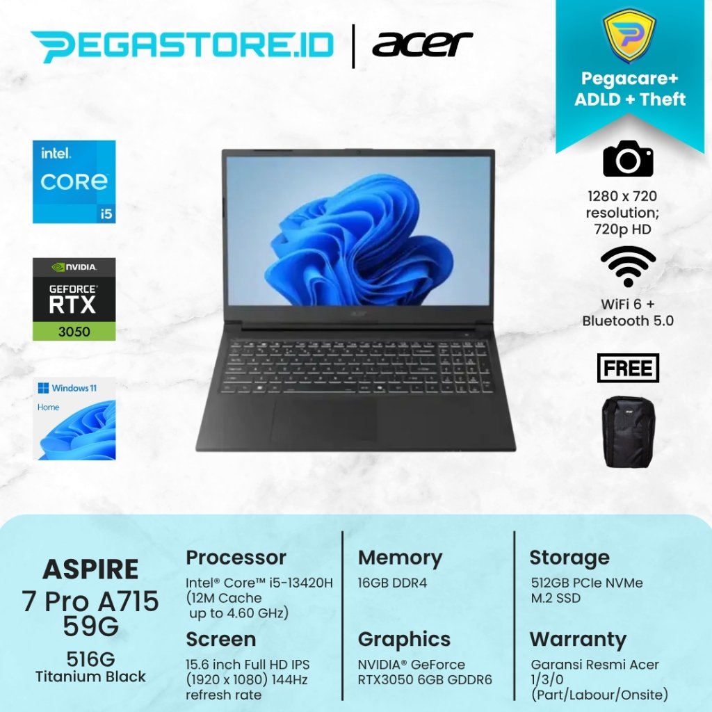 Acer Aspire 7 Pro A715-59G-516G Titanium Black | Free Pegacare+1Year