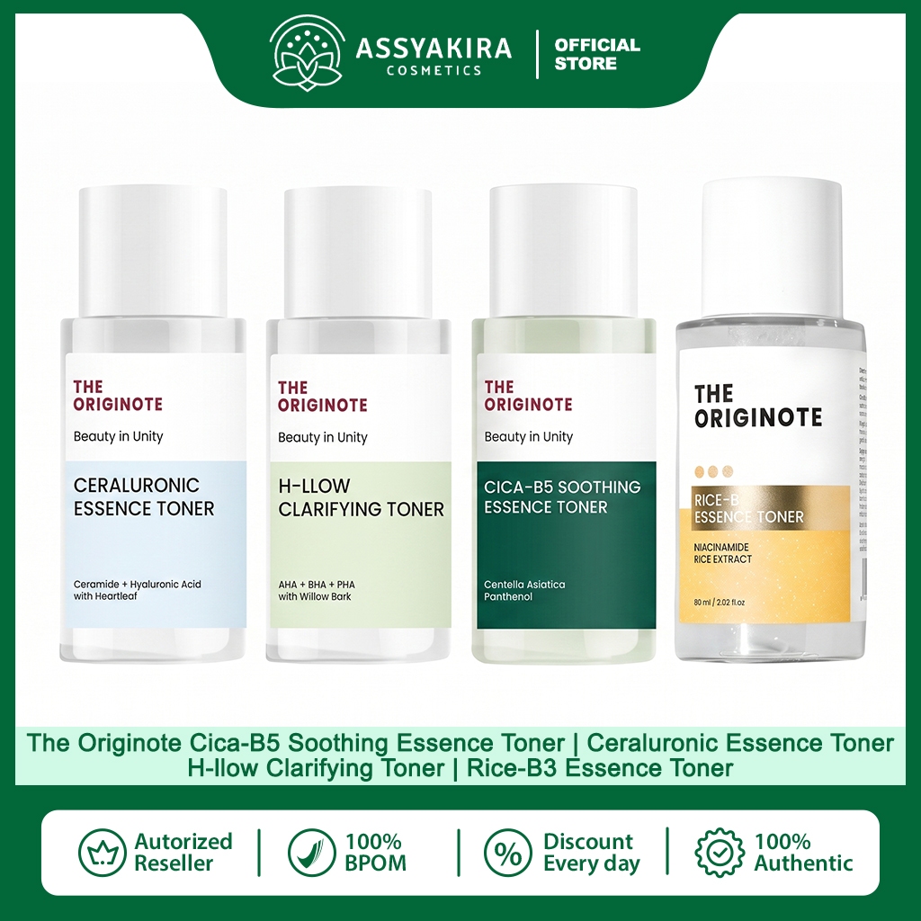 The Originote Cica-B5 Soothing Essence Toner | Ceraluronic Essence Toner | H-llow Clarifying Toner | Rice-B3 Essence Toner