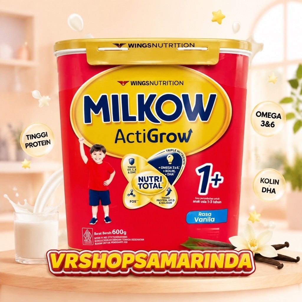 Milkow ActiGrow 1+ Susu Bubuk Pertumbuhan Anak 1-3 Tahun Vanila 600 gr