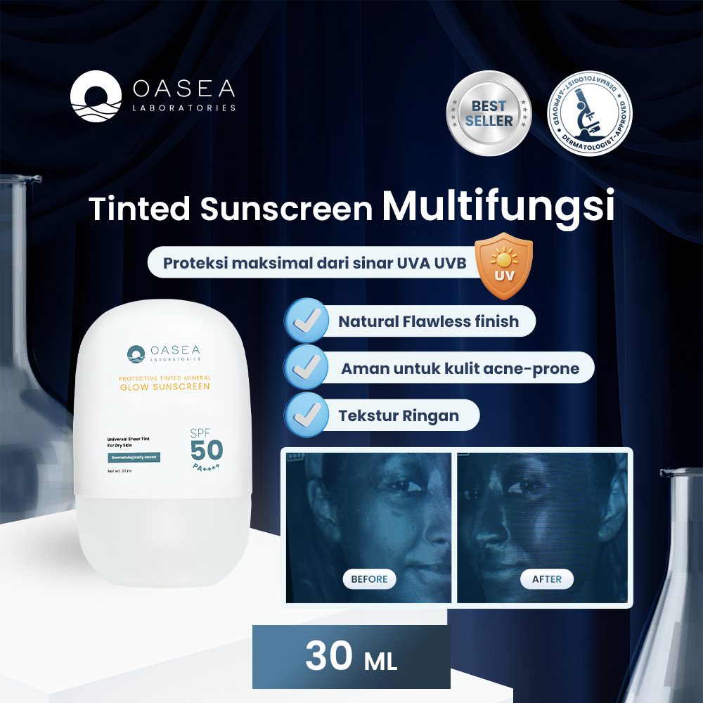 Jual Oasea Protective Tinted Mineral Glow Sunscreen 30ml SPF 50 PA++++ - UV Shield Sunscreen Serum Wajah Glowing Sunblock Kulit Kering Sensitif Acne Prone | Shopee Indonesia