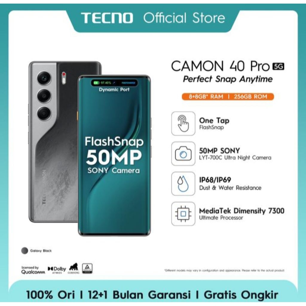 Camon 40 Pro 5G (8/256 gb) Garansi Resmi Tecno 12 bln, bs krm Gojek/Grab utk Denpasar, Tabanan, Gianyar, Badung