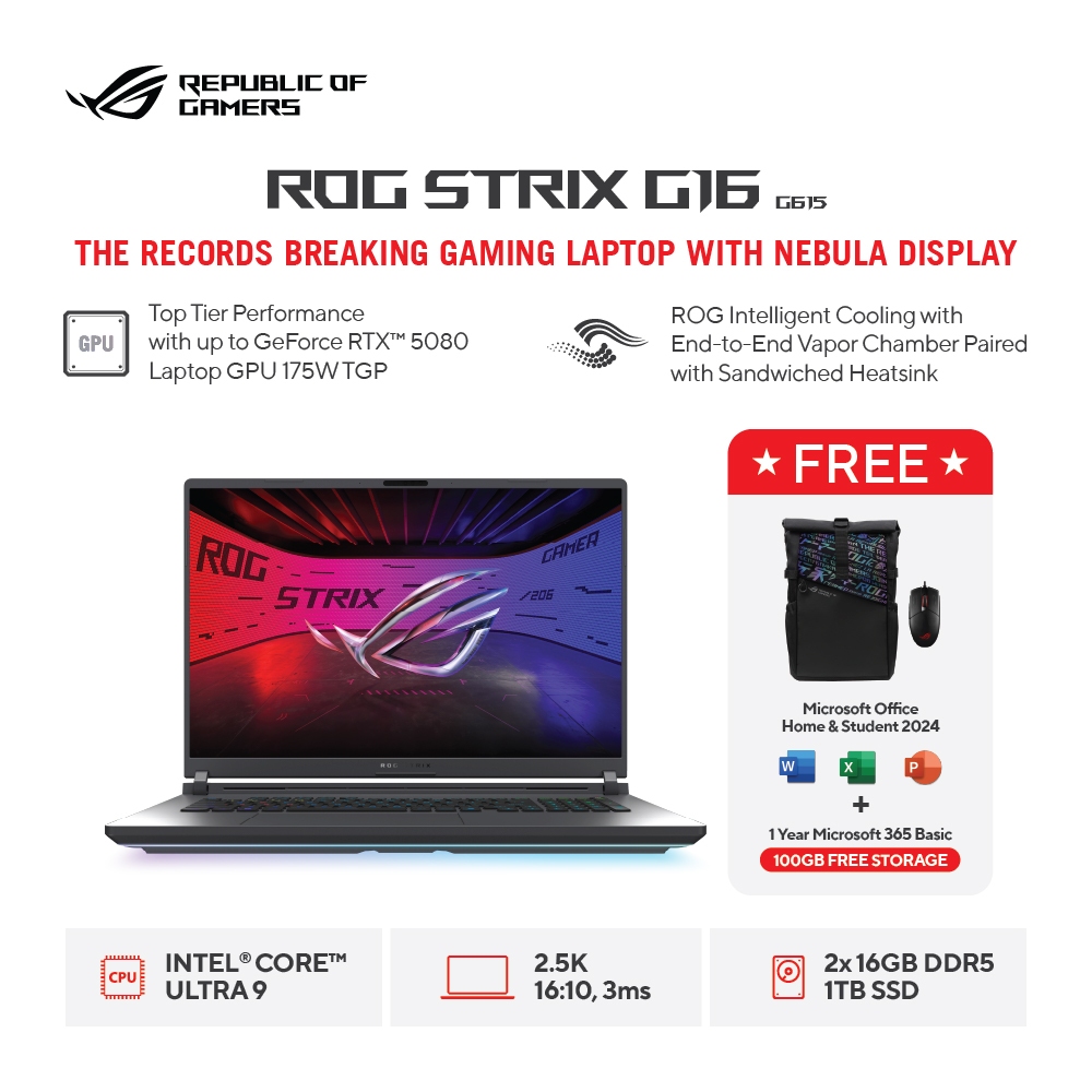 Jual ASUS ROG G615LW I9N58J6G HM Ultra 9 275HX/GeForce RTX 5080 16GB/16GB/1TB/16" WUXGA/W11 Strix G16 | Shopee Indonesia
