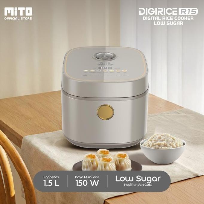 MITO Digital Rice Cooker 1.5 Liter R15 - Rice Cooker Low Sugar dengan 8 Menu Preset, Inner Pot Anti Lengket dan Tahan Baret, Daya Rendah 150W