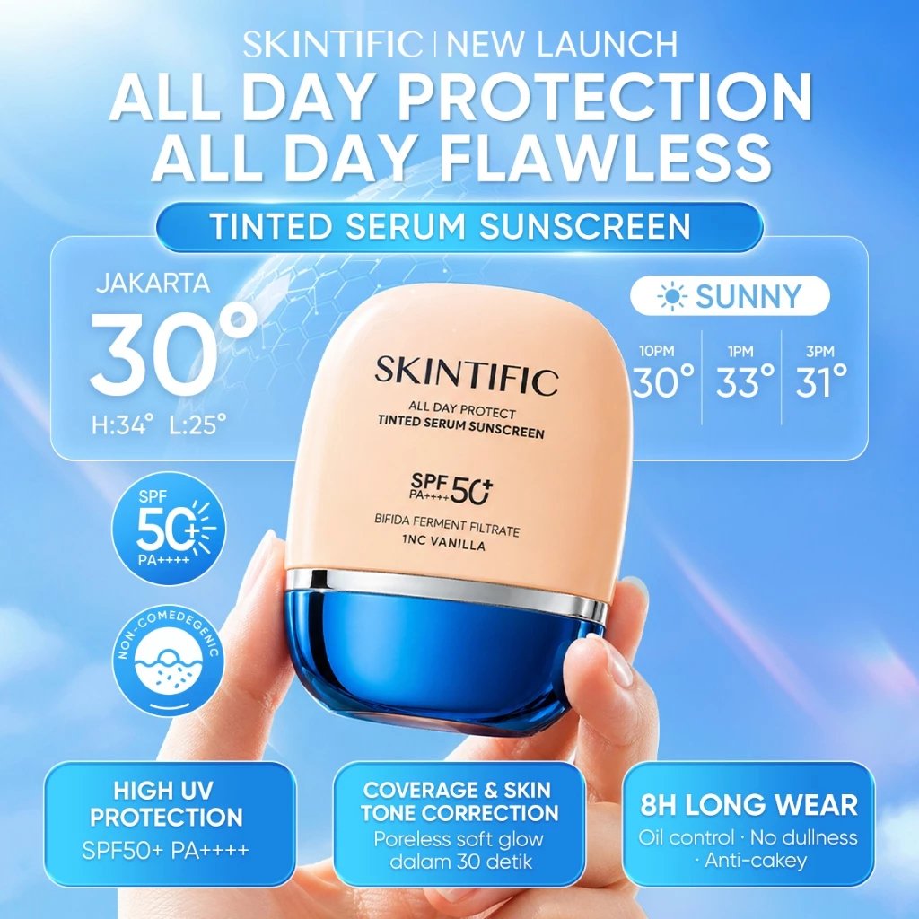 SKINTIFIC - All Day Protect Tinted Serum Sunscreen SPF 50+ PA++++ 8H Flawless Skin-like Finish Skin tint Anti-UV Foundation