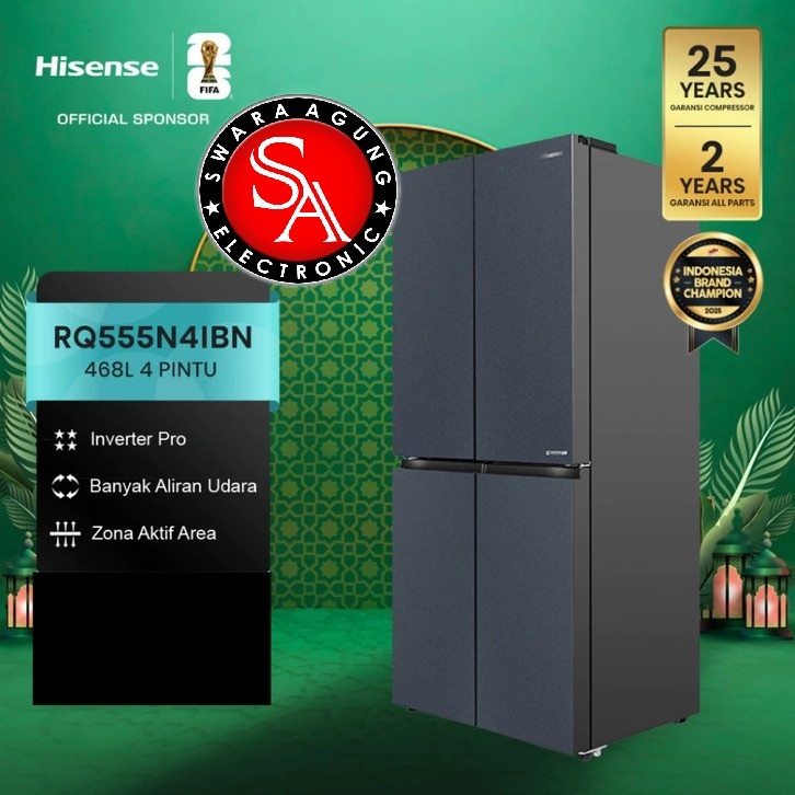 Kulkas 4 Pintu Multidoor Inverter 468 Liter Hisense Type : RQ555N4IBN - Garansi 25 Tahun ( MEDAN )