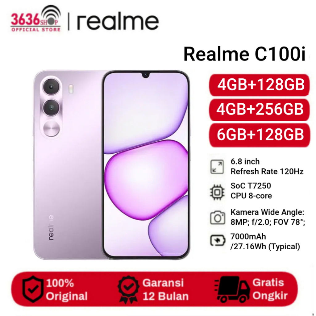 Realme C100i NFC [4GB+128GB] [4GB+256GB] [6GB+128GB] Layar 6.8 inch - Battery 7000mAh - Garansi Resmi 1 Tahun