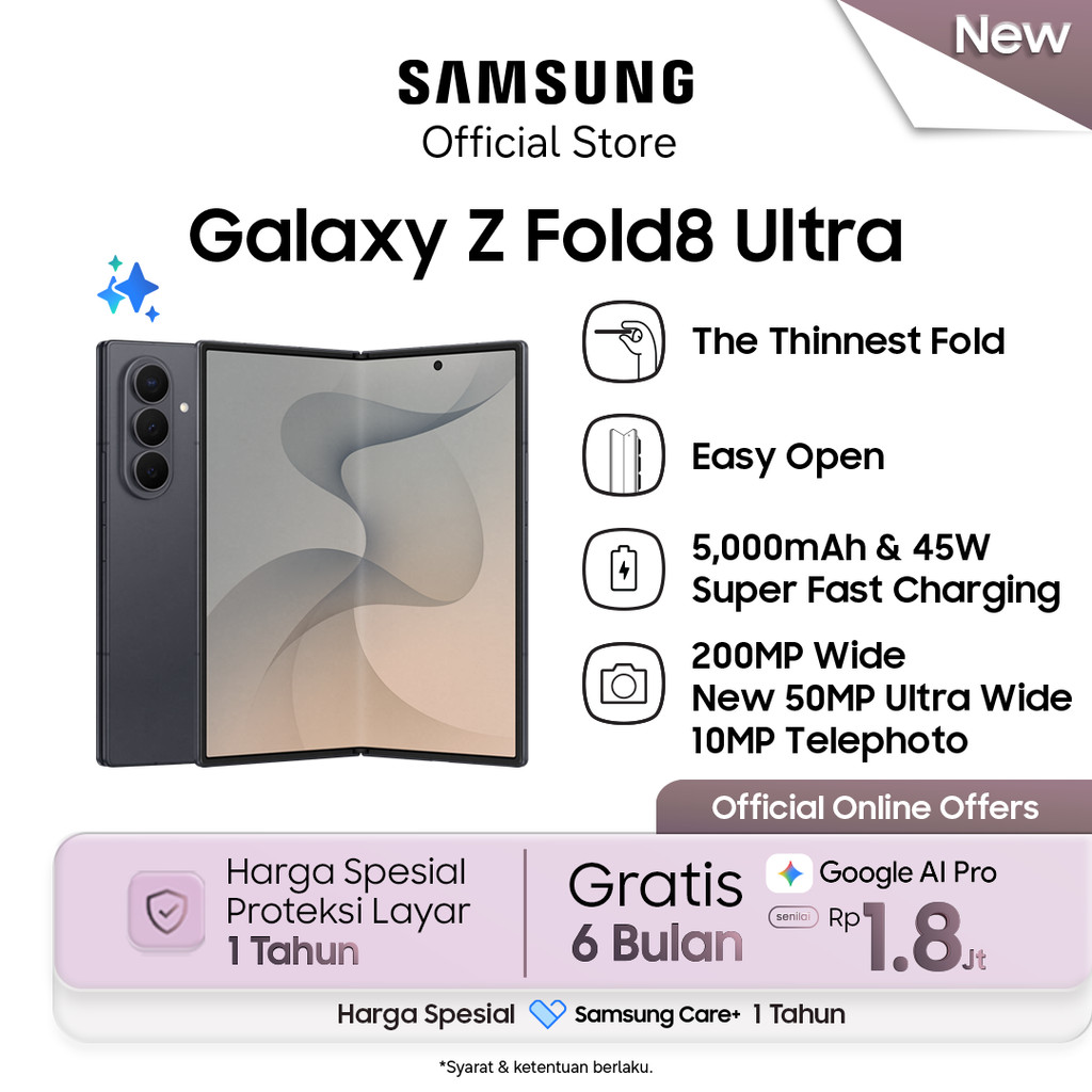 Jual Samsung Galaxy Z Fold8 Ultra [16GB/1TB] - Graphite | Hp AI | 5000mAh | Desain Lebih Tipis | Shopee Indonesia