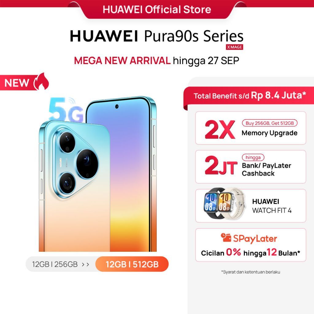 Jual [BARU] HUAWEI Pura 90s Series 12/512GB | 5G | 200MP Telephoto* l True-to-Colour Camera 2.0 l HP AI | 100W | Kunlun Glass | Shopee Indonesia
