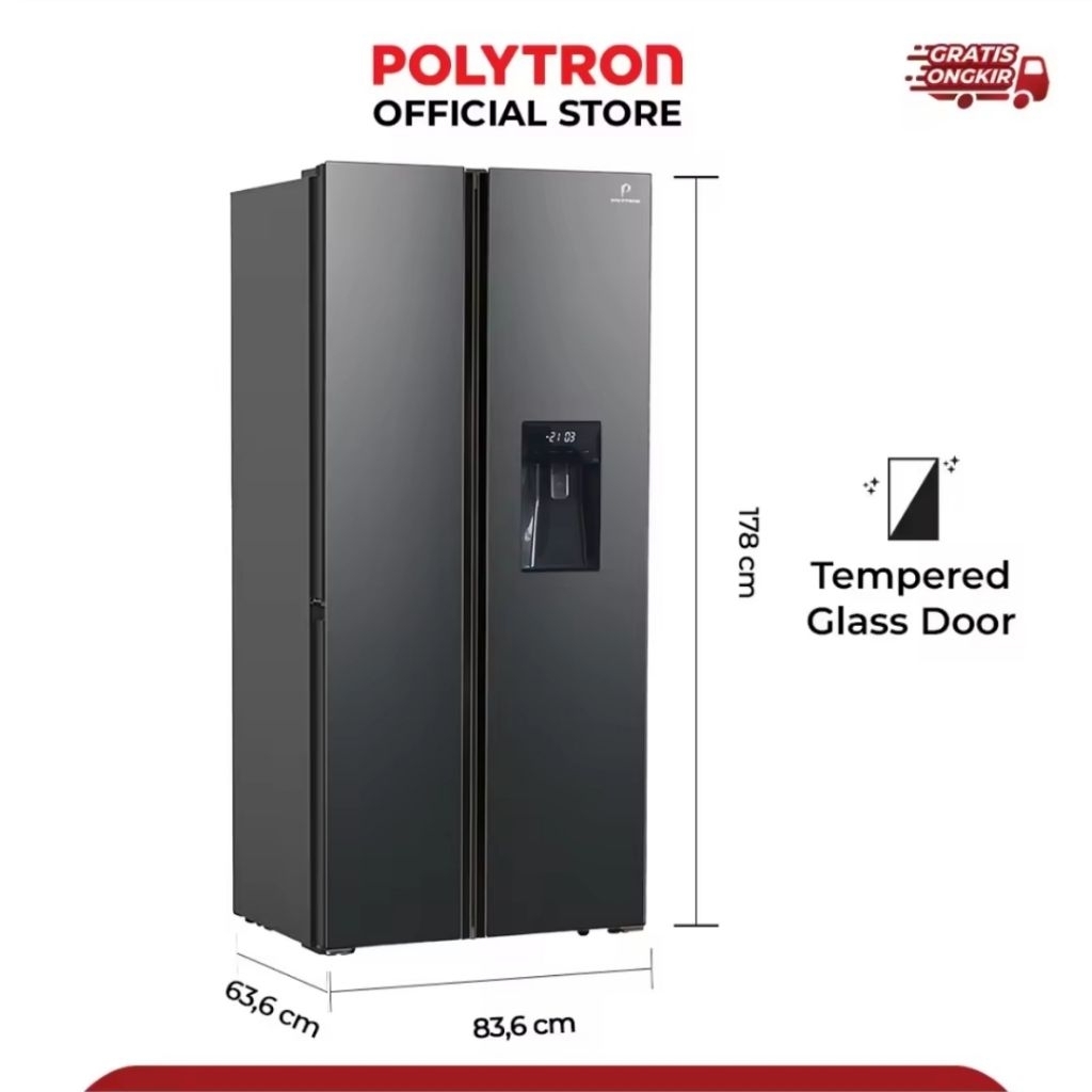 POLYTRON Kulkas 2 Pintu Side by side Inverter New Belleza PRS 480X