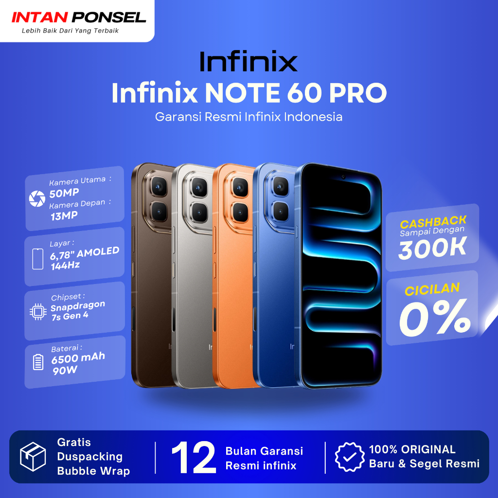 Infinix Note 60 Pro 5G 12/256GB Snapdragon 7s Gen 4 | 6500mAh 90W | Garansi Resmi Infinix Indonesia 1 Tahun
