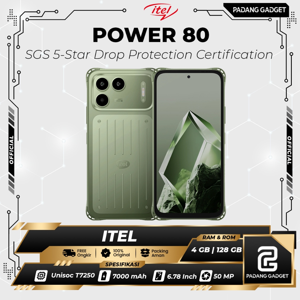 Itel Power 80 4+4/128 GB | HP Smartphone 50 MP Camera Android Original Garansi Resmi 12 Bulan