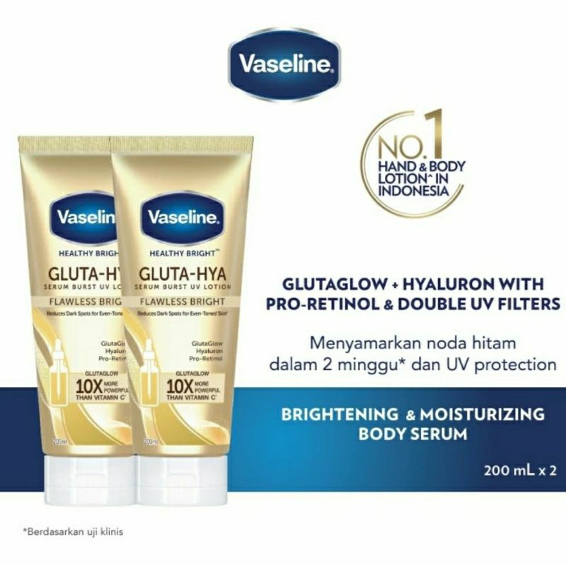 Vaseline Healthy Bright Gluta-Hya Serum Burst UV Lotion 200ML - Flawless Bright: ( isi 2)
