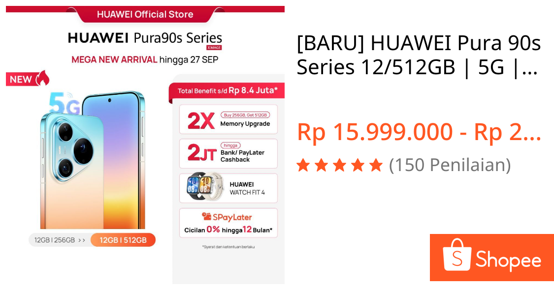 Jual [BARU] HUAWEI Pura 90s Series 12/512GB | 5G | 200MP Telephoto* l True-to-Colour Camera 2.0 l HP AI | 100W | Kunlun Glass | Shopee Indonesia