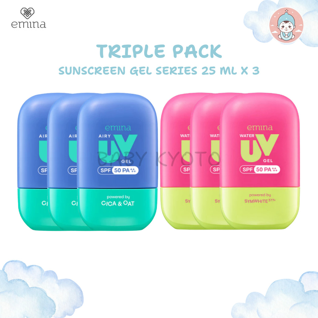BK Triple Pack 3 Pcs Emina Sunscreen UV Gel SPF 50 PA++++ Series 25ml Airy UV Gel Emina Water UV Gel