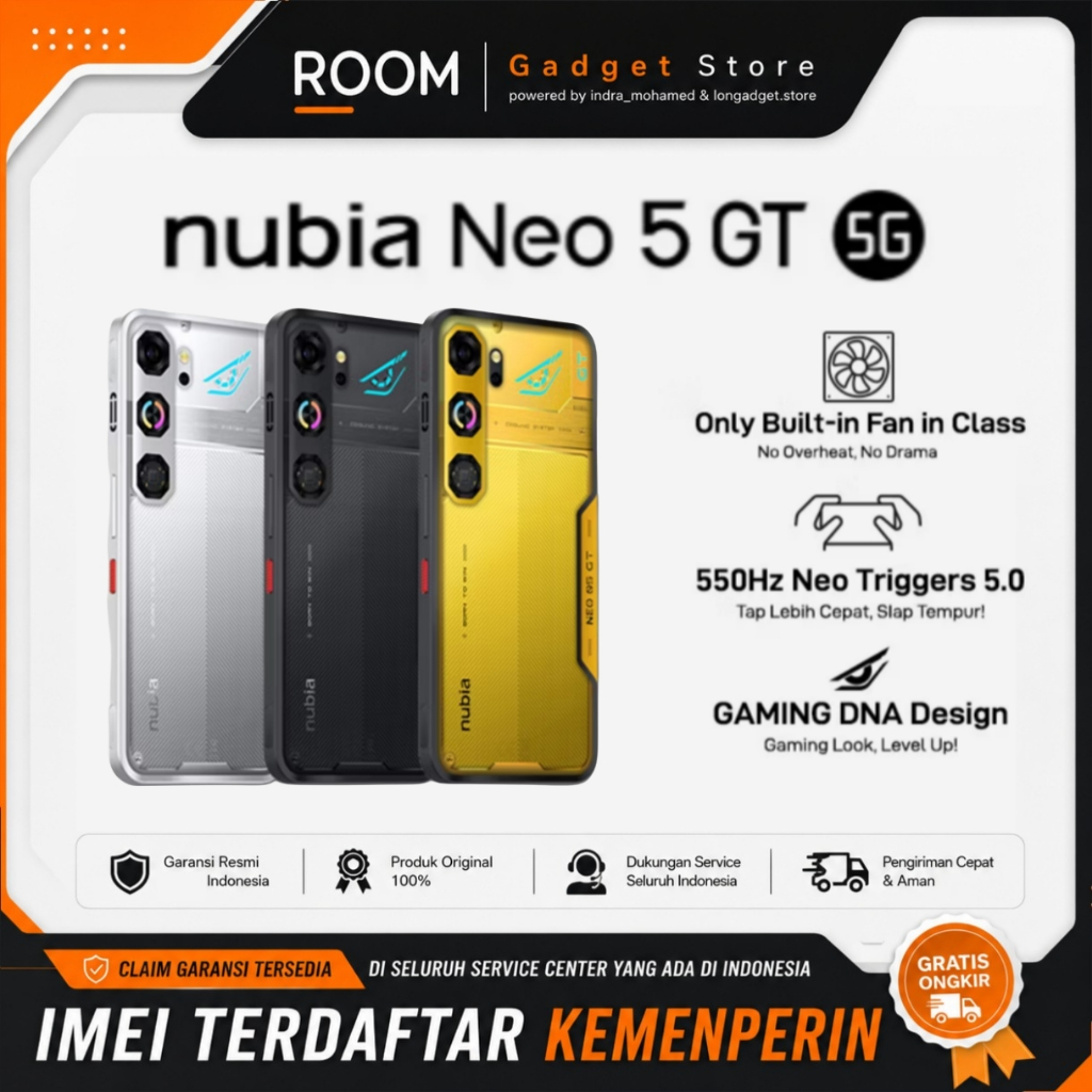 Nubia Neo 5 GT 5G Smartphone Gaming, 550Hz Neo Triggers, Desain Gaming, Original