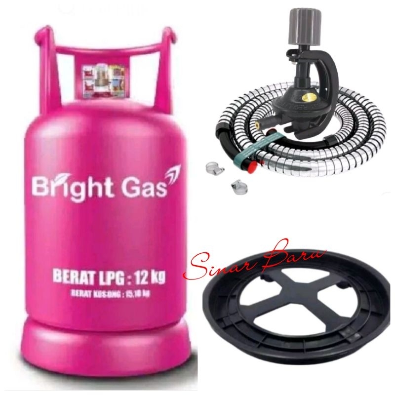Bright Gas 12kg + Isi Tabung Gas Elpiji 12kg Isi + Regulator Destec Non Meter + Selang Fleksibel + Roda