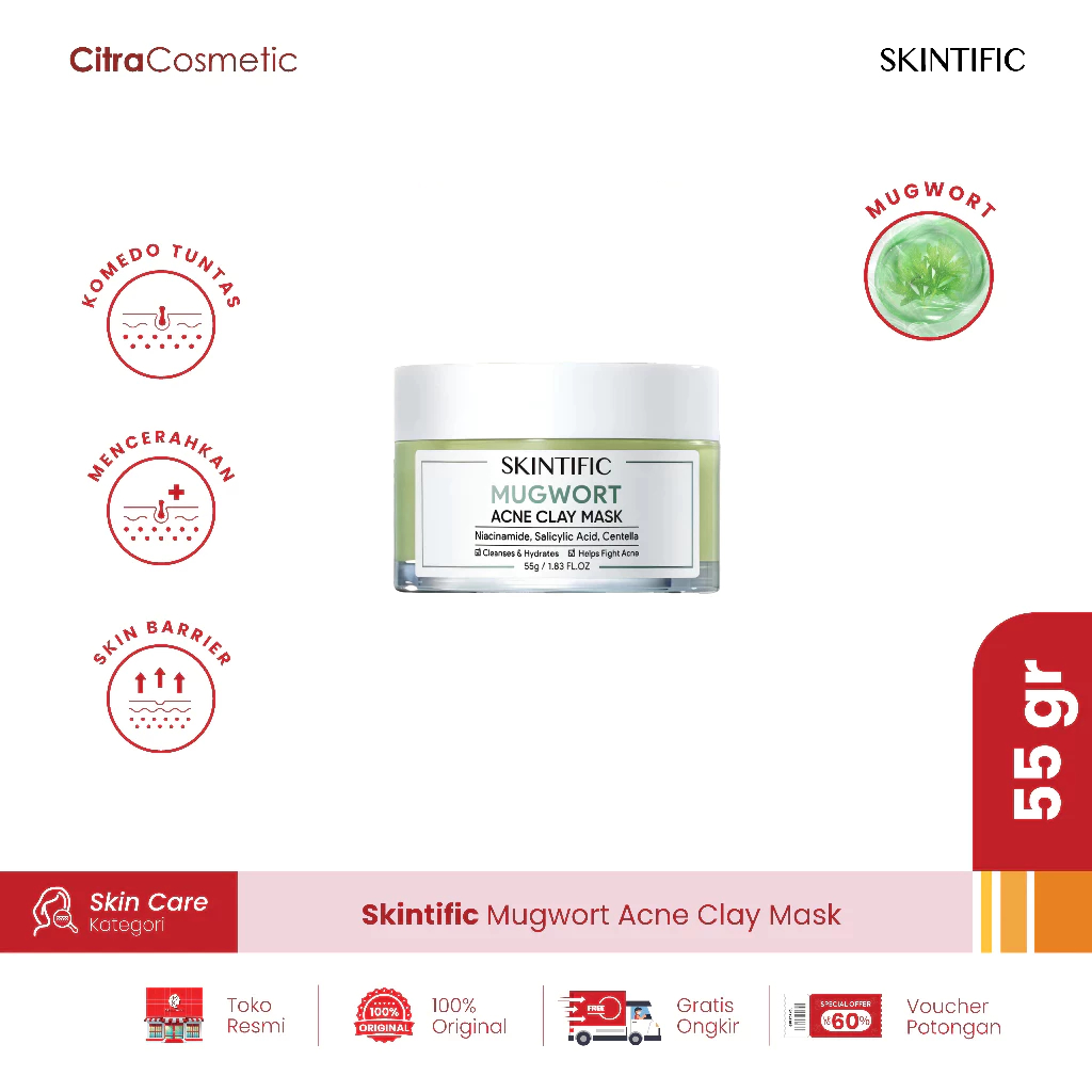 Jual Skintific Mugwort Acne Clay Mask 55 Gr | Shopee Indonesia