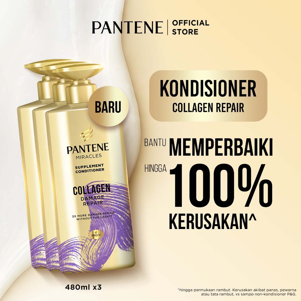 [BUNDLE] PANTENE Miracles Kondisioner Collagen Repair 480ml x3 | Conditioner Memperbaiki Rambut Rusak, cocok untuk rambut coloring & bleaching