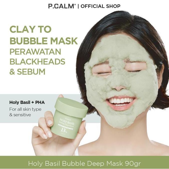 P.CALM Holy Basil Bubble Deep Mask 90g Masker Mencerahkan Perawatan Wajah