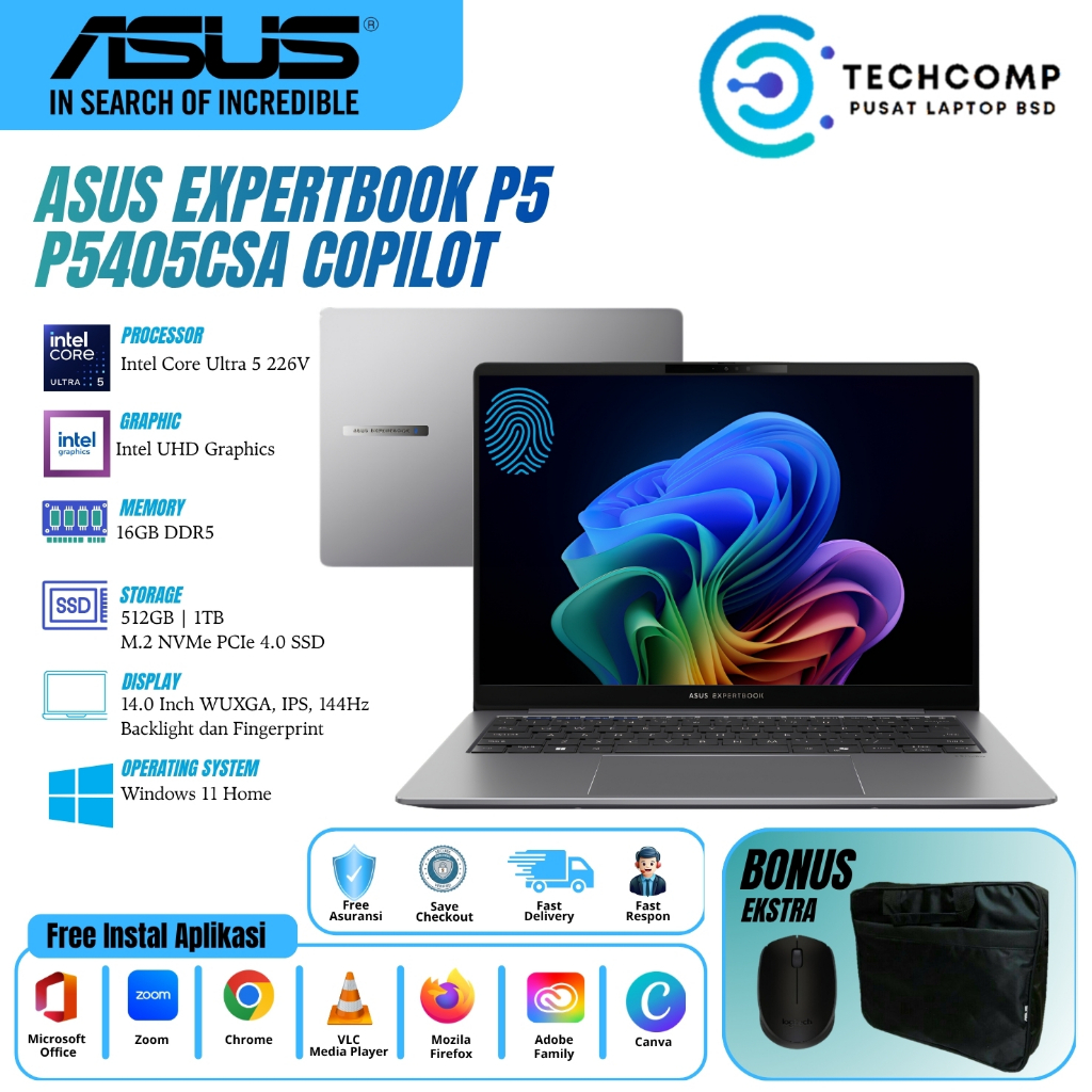 LAPTOP ASUS EXPERTBOOK P5 P5405C SA COPILOT ULTRA 5 226V 16GB DDR5 1TB SSD INTEL ARC WQXGA 144HZ W11