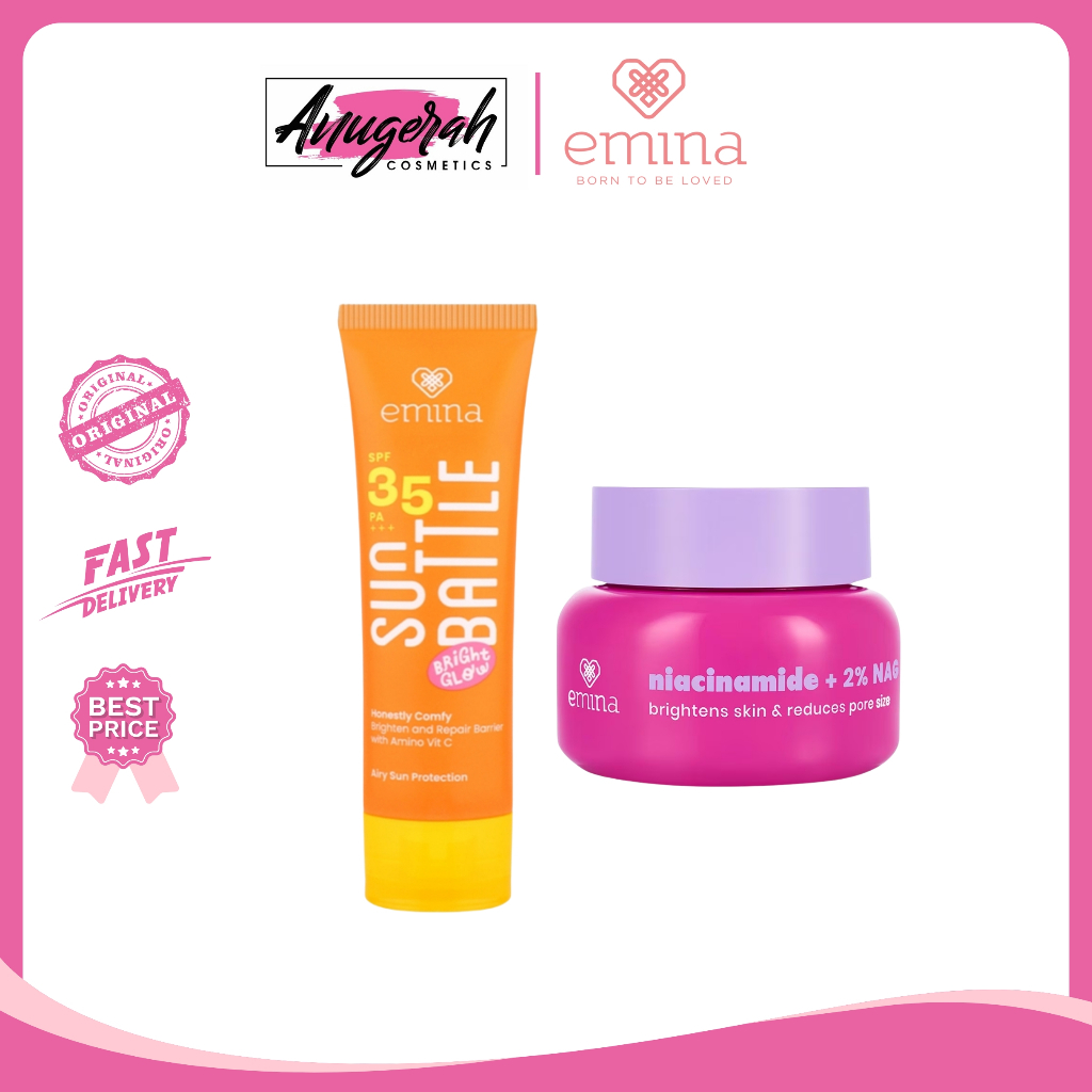 [BUNDLE] ISI 2 Emina Water Gel + Sun Battle Bright Glow SPF 35 PA+++ Sunscreen Serum Amino Vitamin C 50ML