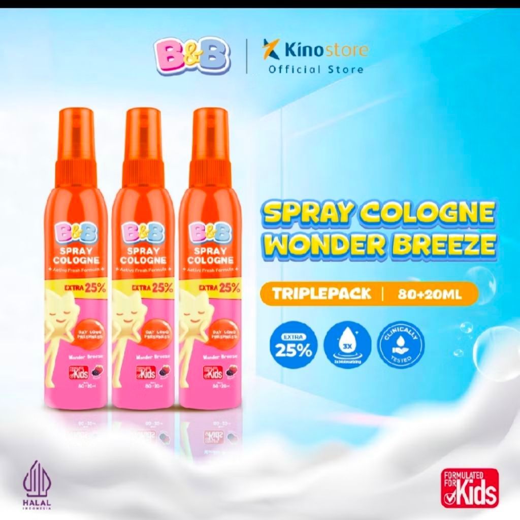B&B Spray Cologne  Triplepack 80+20ml Formulated for Kids