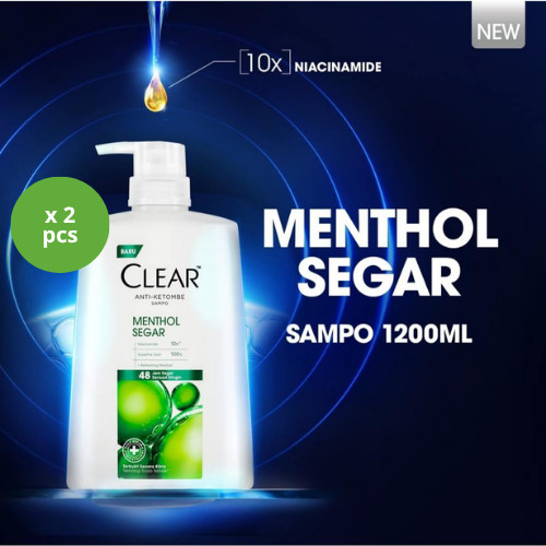 CLEAR Shampoo Anti Ketombe Menthol Segar, 48 Jam Segar Sensasi Dingin dengan 10x Super Vitamin - 1200mL Twinpack