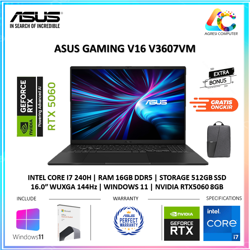 Asus Gaming V16 V3607VM Core I7 240H RTX5060 8GB/ RAM 16GB SSD 512GB 16.0" WUXGA 144Hz Win11+OHS+M365