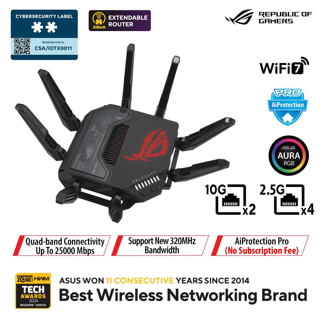 Jual ASUS ROG Rapture GT-BE98 Quad-band WiFi 7 (802.11be) Gaming Router | Shopee Indonesia