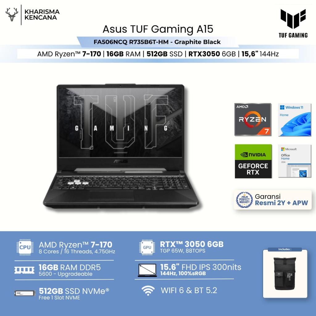 ASUS TUF Gaming A15 FA506NCQ R735B6T-HM | Ryzen 7 170 16GB 512GB RTX3050 15.6 FHD IPS 144Hz W11+OH24