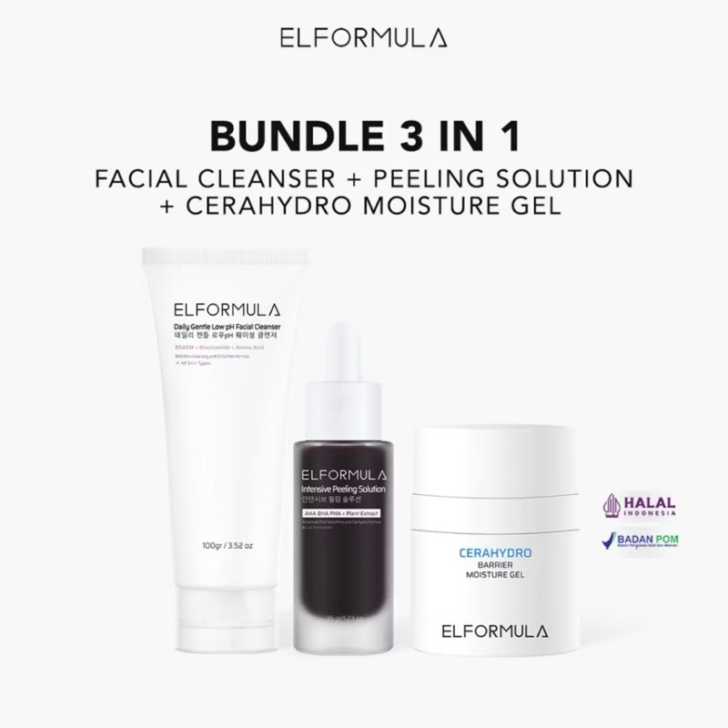 ELFORMULA Intensive Care Bundle 3in1 - Daily Gentle Low pH Facial Cleanser + Peeling Solution + Cerahydro Moisture gel
