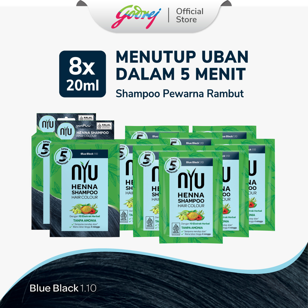 NYU Henna Shampoo Hair Colour Blue Black - Sampo Pewarna Rambut - 2 Box Set